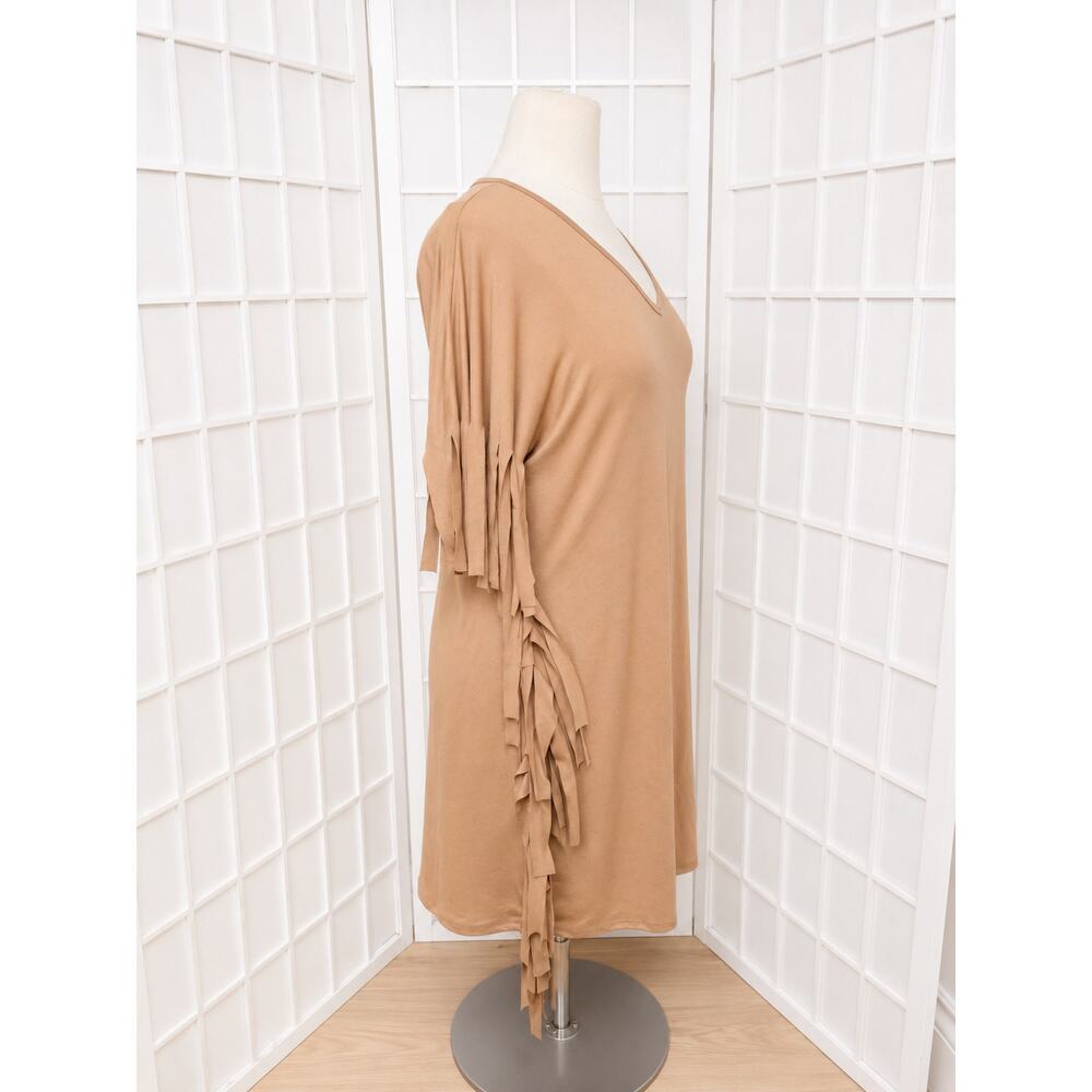 Curvy Sense Camel Western Faux Suede Knee Length Fringe Dress Plus Size: 1X - Picture 4 of 7